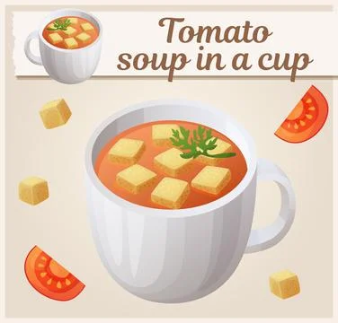 Tomato soup in the cup vector icon, healthy organic vegetable food illustration Stock Illustration