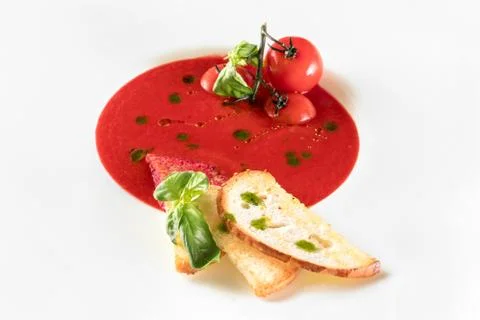 Tomato soup on white background Stock Photos