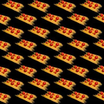Tomato spaghetti on black background, seamless pattern, close-up, template, b Illustrazione stock