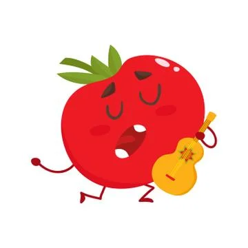 Tomato standing on one knee, playing guitar and singing serenade Stock Illustration
