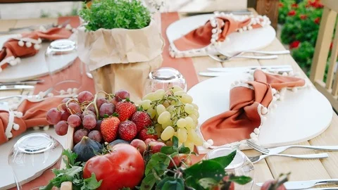 Tomato-themed wedding dining table. Stock Footage 125181608