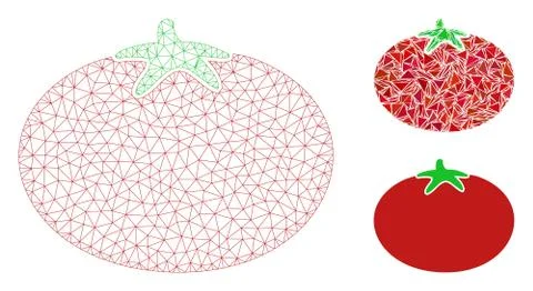 Tomato Vector Mesh Wire Frame Model and Triangle Mosaic Icon Illustrazione stock