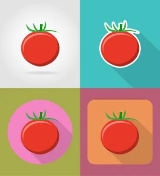 Tomato vegetable flat icons with the shadow vector illustration Stock Illustration