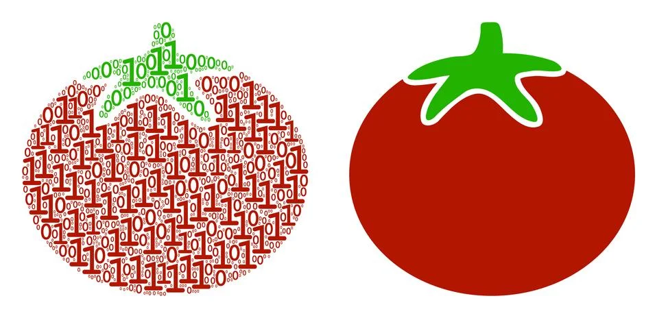 Tomato Vegetable Mosaic of Binary Digits Illustrazione stock