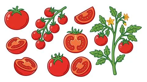 Tomato Vegetable Vector Illustration Set Stock Illustration