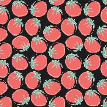 Tomato Vegetables seamless pattern. Vegetarian healthy bio food background, V Stock Illustration