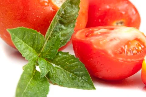 Tomatoes and basil 스톡 사진