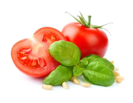 Tomatoes and basil Foto stock