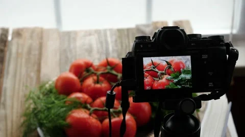 Tomatoes and Camera Focus Transition Stock Footage 60383486
