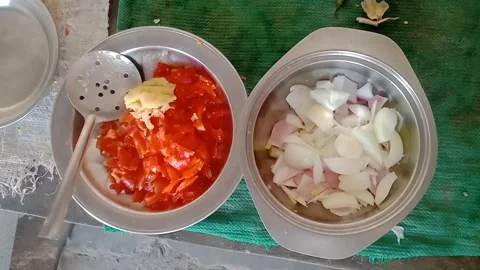 Tomatoes and Chopped Onion Stock Footage 346990319