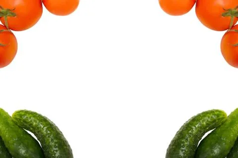 Tomatoes and cucumbers on a white background Stock Photos