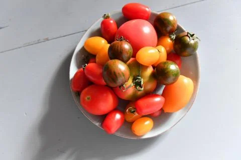 Tomatoes in a bowl Stock Photos