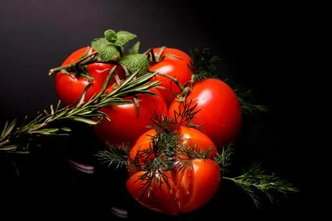 Tomatoes on a branch Stock Photos