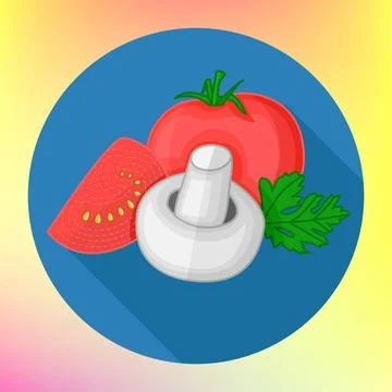 Tomatoes champignon flat vector icon Food ingredients for pizza or pasta d... Stock Photos