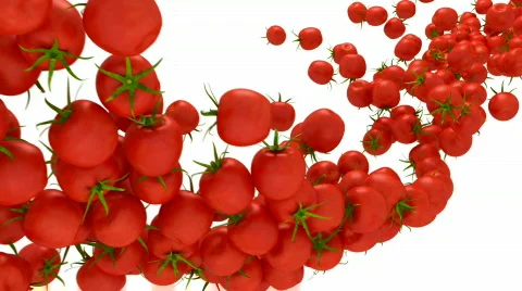 Tomatoes Cherry flow with slow motion over white Stock Footage 772345