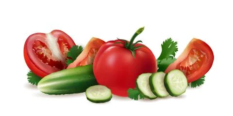 Tomatoes, cucumber and salad Stock Illustration