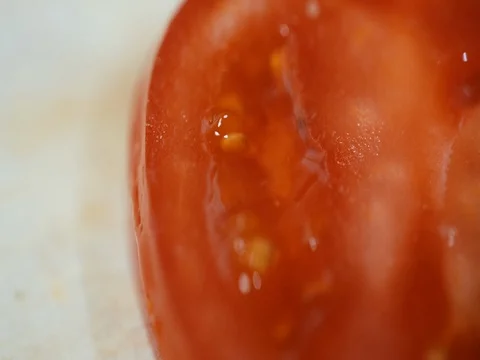 Tomatoes cut into the Board, close-up. slow motion 스톡 동영상 73711853