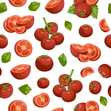 Tomatoes eco vegetables organic seamless pattern vector illustration. Stock Illustration