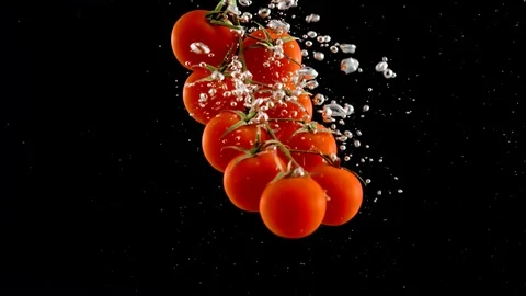 Tomatoes fall into the water Stock Footage 90027153