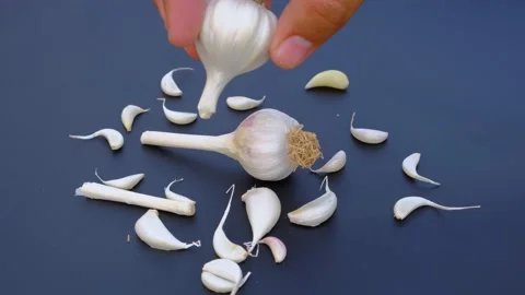 Tomatoes, garlic, pepper, fresh vegetable isolating on blue background Stock Footage 197425542
