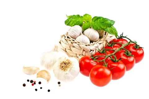 Tomatoes, garlic. Stock Photos