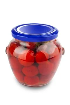 Tomatoes in Glass Container Stock Photos