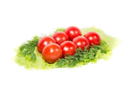 Tomatoes on the green Stock Photos