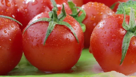 Tomatoes Macro shot of Raw organic vegetables rotating Stock Footage 150880076