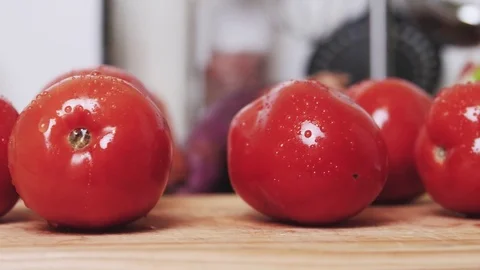Tomatoes, onions, herbs, garlic - close up slider shot in 4K Stock Footage 74218491