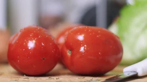 Tomatoes, onions, herbs, garlic - close up slider shot in 4K Stock Footage 74219672