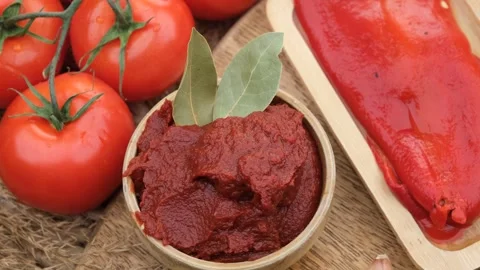 Tomatoes paste pepper Stock Footage 260163610