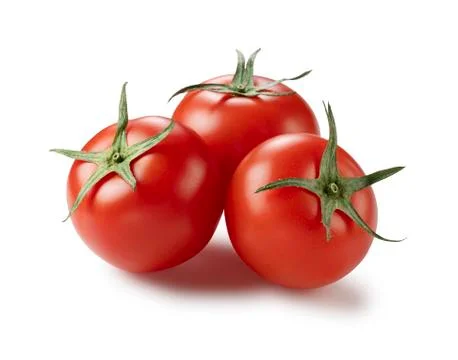 Tomatoes placed on a white background Stock Photos
