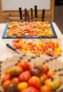 Tomatoes prepared for drying Stock Photos