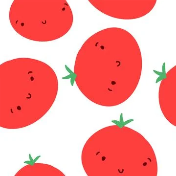 Tomatoes seamless pattern in cartoon flat style Stock Illustration