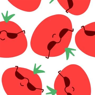 Tomatoes seamless pattern in cartoon flat style Stock Illustration