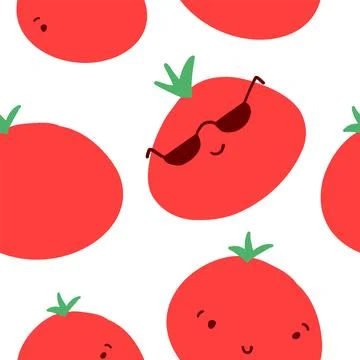 Tomatoes seamless pattern in cartoon flat style Stock Illustration