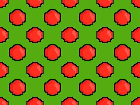 Tomatoes seamless pattern in pixel art style. 8 bit red tomatoes  in 2D retro Illustrazione stock