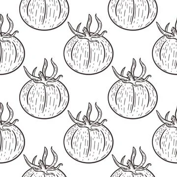 Tomatoes seamless vintage pattern vector illustration Illustrazione stock