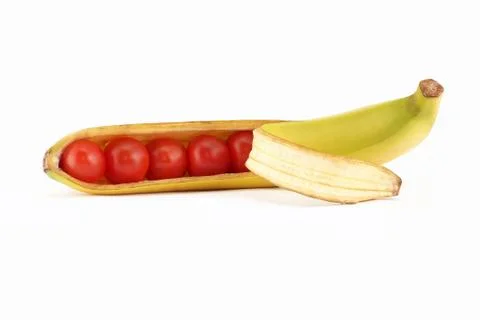 The tomatoes in the shell banana Stock Photos