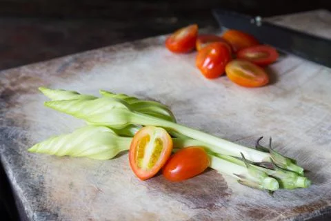Tomatoes slice and vegetable Stock Photos