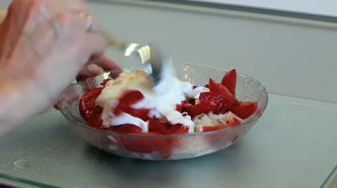 Tomatoes with sour cream Stock Footage 10767914
