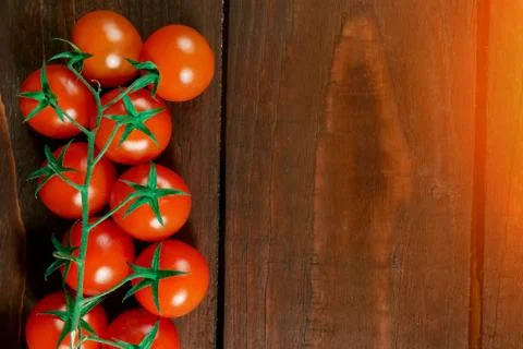 Tomatoes on the table. a place for a label Stock Photos