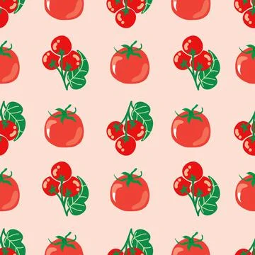 Tomatos vector repeat pattern on beige background 스톡 일러스트
