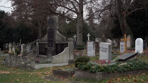Tomb in graveyard Stock Footage 100391940