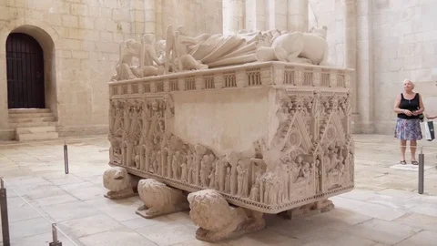 Tomb of Ines de Castro gothic Roman Catholic Alcobaça Monastery World Heritage Stock Footage 80764551