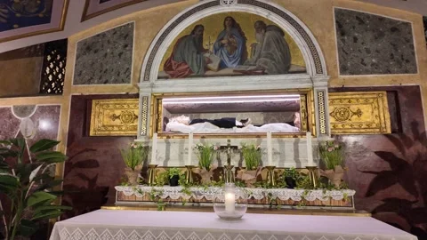 Tomb of Saint Francesca Romana in the crypt of her basilica in Rome Stock Footage 321714770