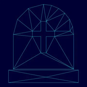 Tomb stone in low poly triangulation triangulated polygonal electric cyan b.. Stock Illustration