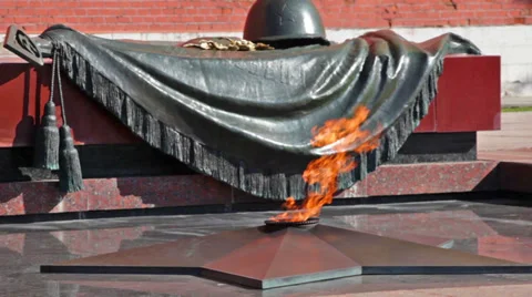 Tomb of the Unknown Soldier with burning flame in Alexander Garden Stock Footage 37261784
