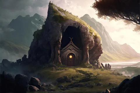 A Tomb Within A Valley Stock Illustration