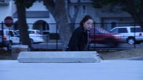 Tomboy learning to skate Stock Footage 109109145